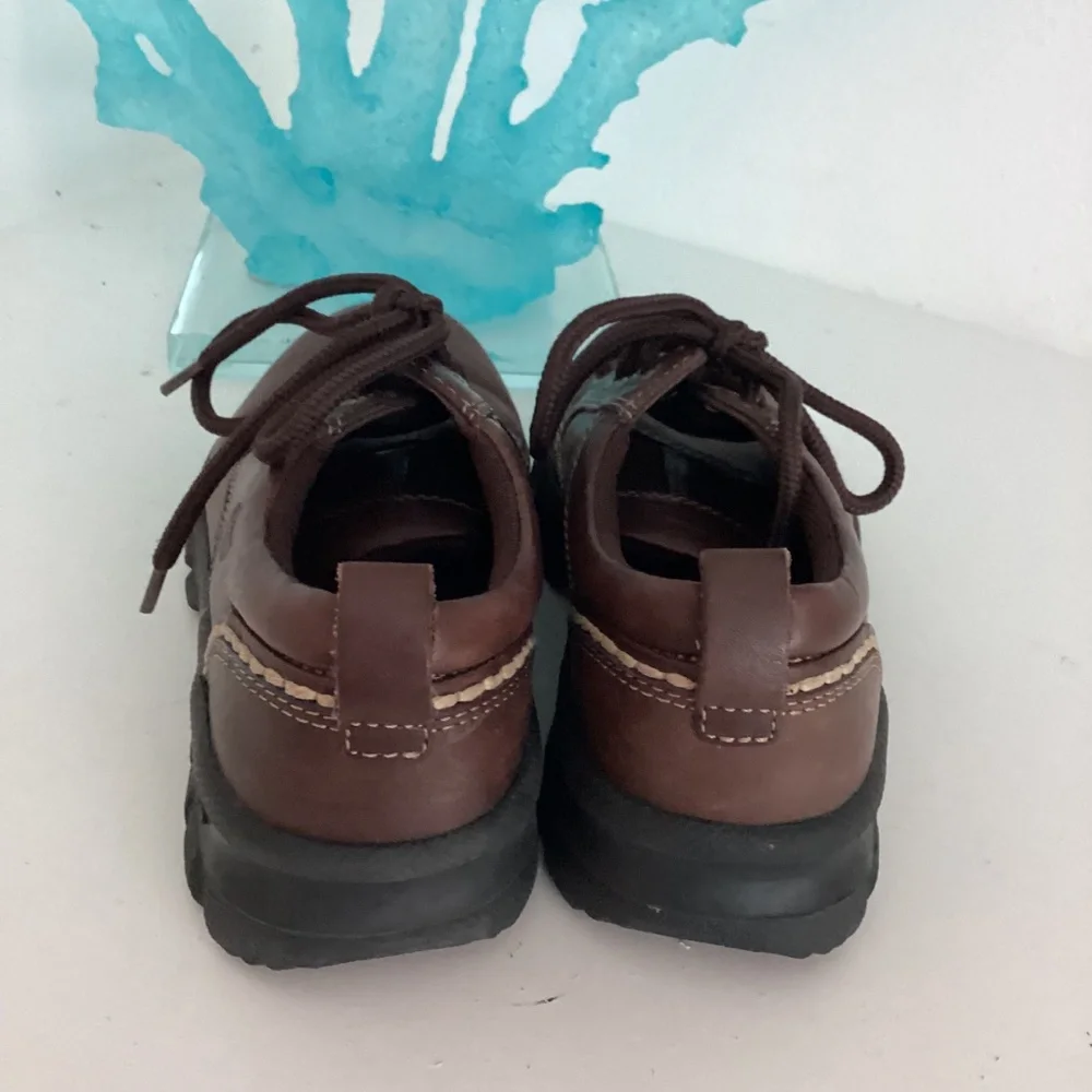 Timberland Oxford Shoes Brown Genuine Leather Lace Up Kids Boys Size 1.5 WORN 2x
